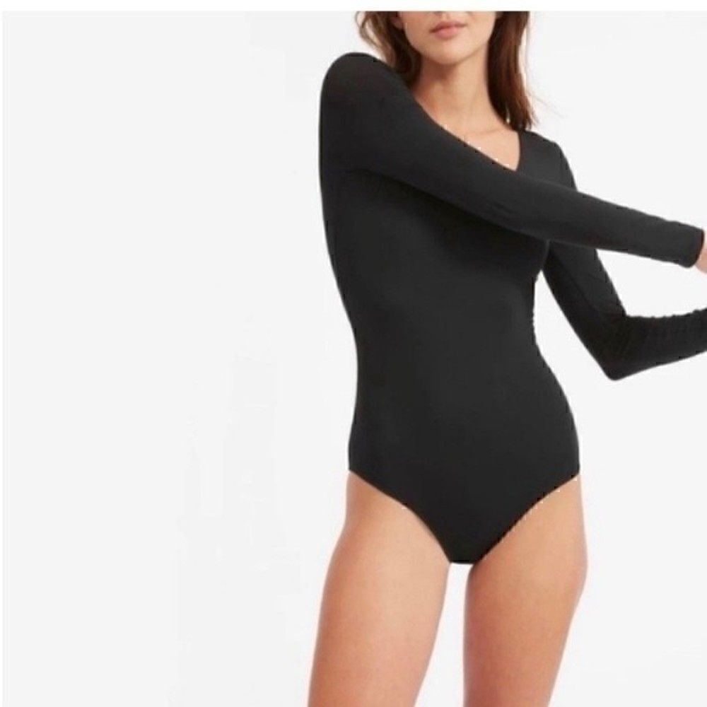 NWT‎ Everlane Long Sleeve V Neck Bodysuit Black  Supima Cotton XXS